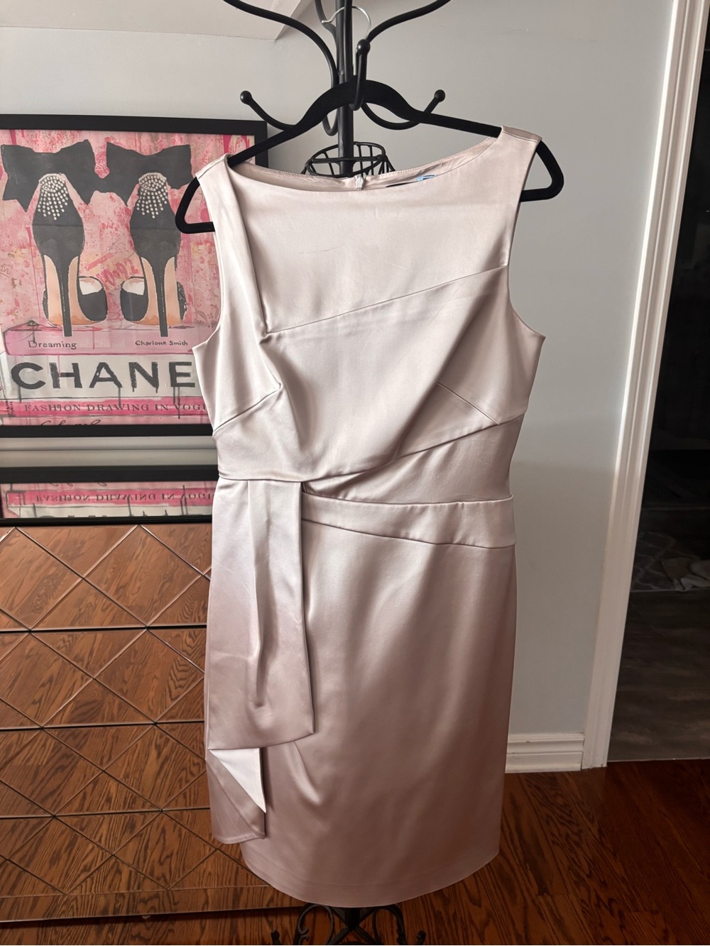Karen Millen Champagne Satin tailored Midi Dress